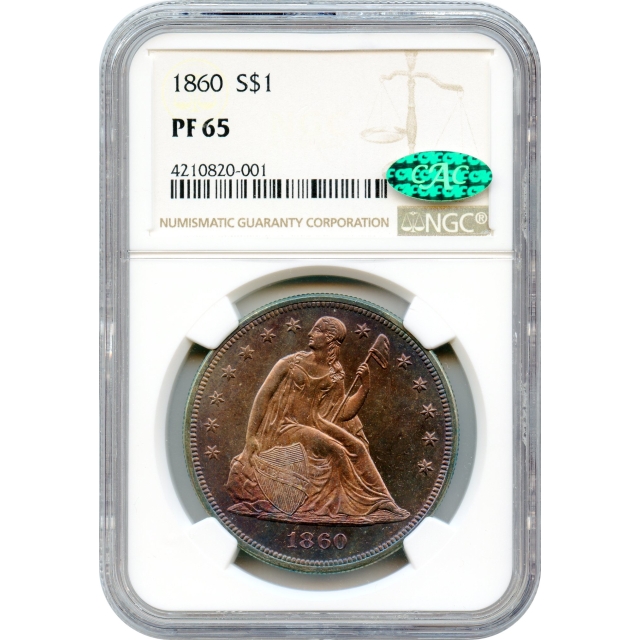 1860 $1 Liberty Seated Silver Dollar NGC PR65 (CAC)