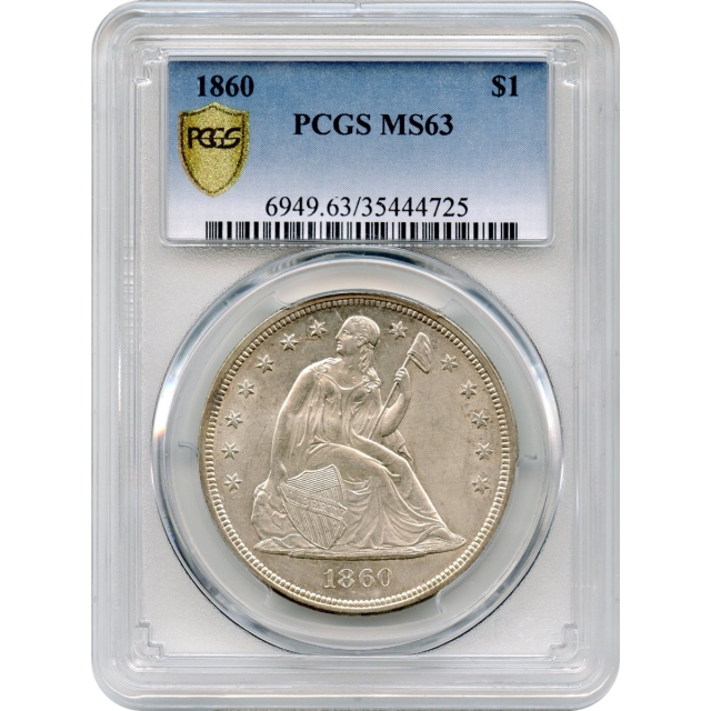 1860 $1 Liberty Seated Dollar PCGS MS63