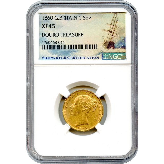 1860 Great Britain Gold Sovereign NGC XF45 Ex. RMS Douro