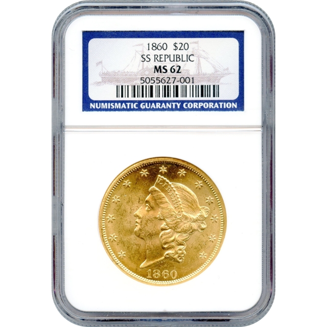 1860 $20 Liberty Head Double Eagle, NGC MS62 Ex. SS Republic