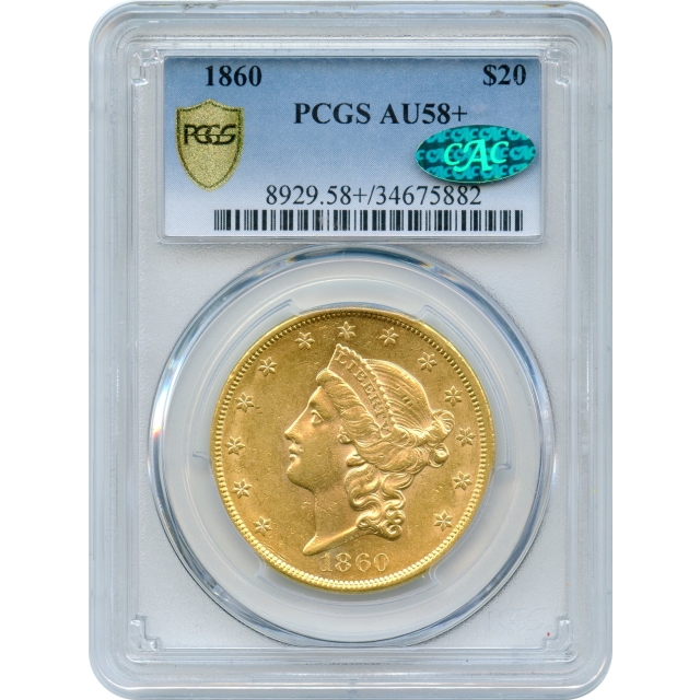 1860 $20 Liberty Head Double Eagle PCGS AU58+ (CAC) WOW-!