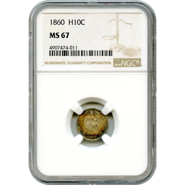 1860 H10C Liberty Seated Half Dime NGC MS67
