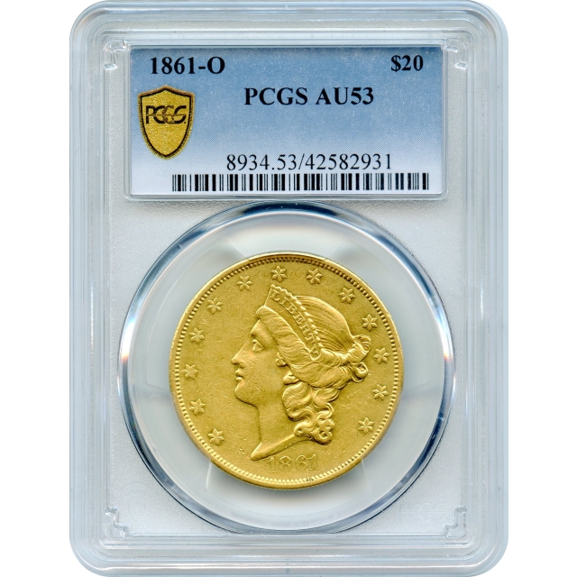 1861-O $20 Liberty Head Double Eagle, PCGS AU53