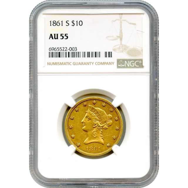1861-S $10 Liberty Head Eagle NGC AU55