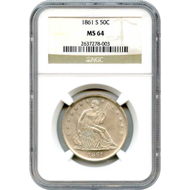 1861-S 50C Liberty Seated Half Dollar NGC MS64