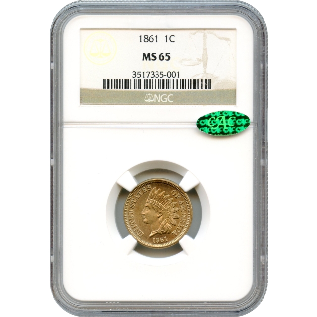 1861 1C Indian Head Cent NGC MS65 (CAC)