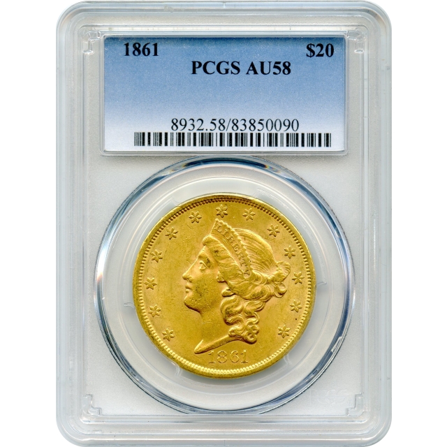 1861 $20 Liberty Head Double Eagle PCGS AU58