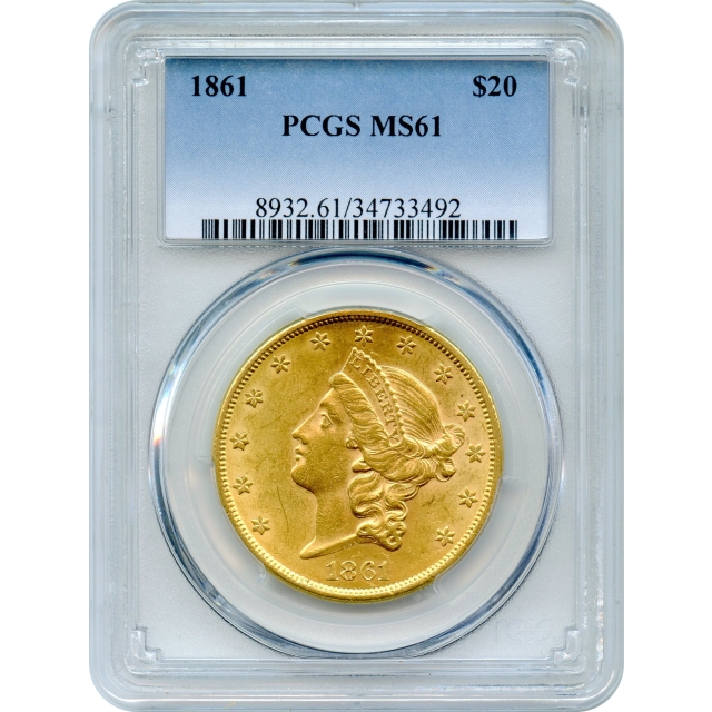 1861 $20 Liberty Head Double Eagle PCGS MS61