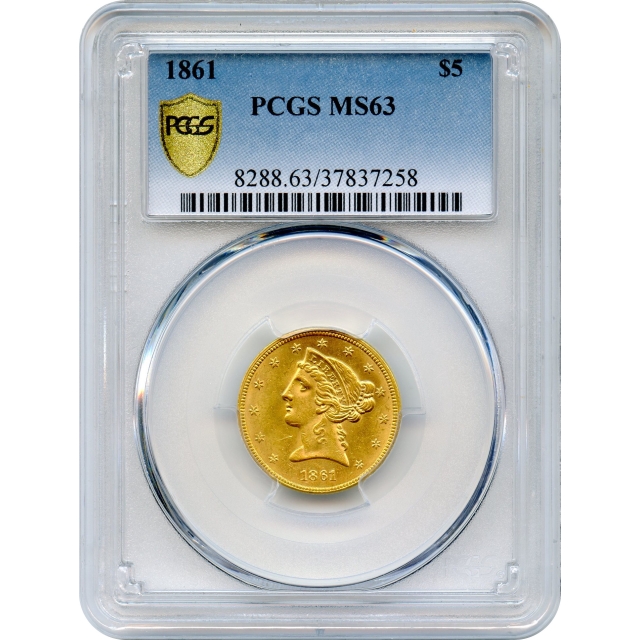 1861 $5 Liberty Head Half Eagle PCGS MS63
