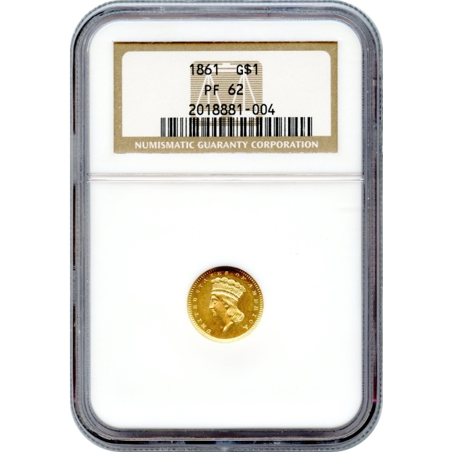 1861 G$1 Indian Princess Gold Dollar NGC PR62