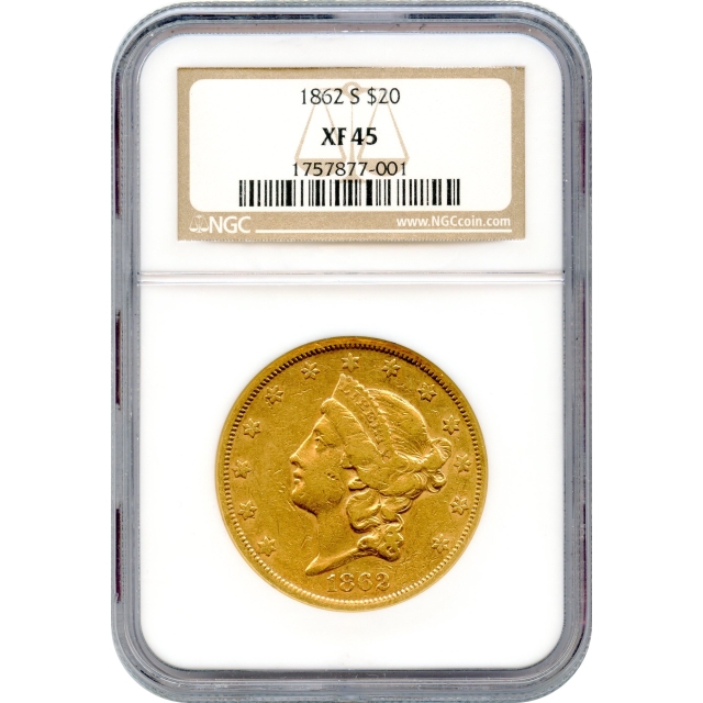 1862-S $20 Liberty Head Double Eagle NGC XF45 - Civil War Era Gold