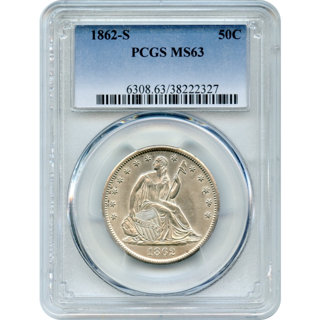 1862-S 50C Liberty Seated Half Dollar PCGS MS63