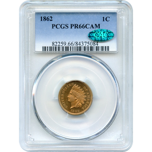 1862 1C Indian Head Cent PCGS PR66CAM (CAC)