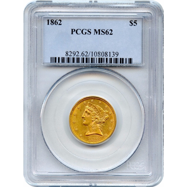 1862 $5 Liberty Head Half Eagle PCGS MS62