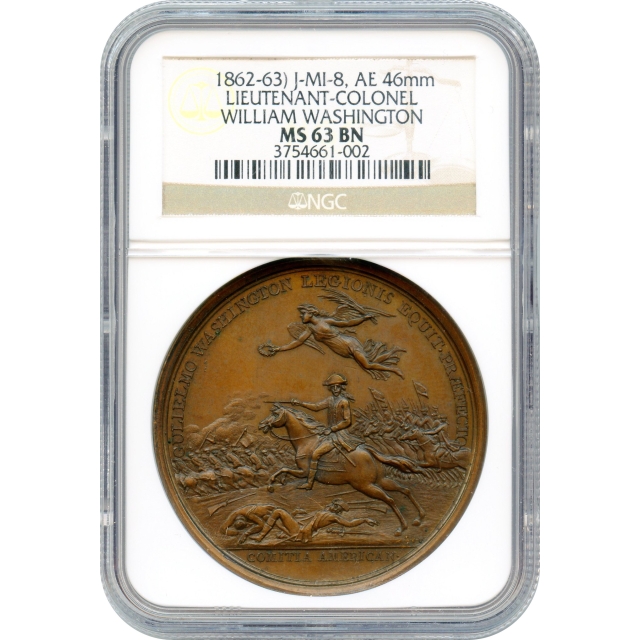 1781 Comitia Americana Medal Restrike (1862-63), W. Washington at Cowpens, J-IM-8 NGC MS63 Brown
