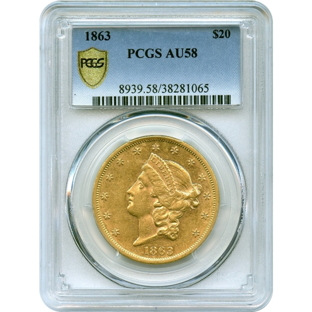 1863 $20 Liberty Head Double Eagle PCGS AU58