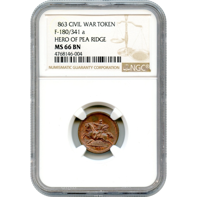 Token - 1863 Civil War Hero of Pea Ridge, F-180/341a NGC MS66BN