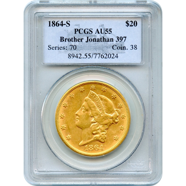 1864-S $20 Liberty Head Double Eagle PCGS AU55 Ex.SS Brother Jonathan