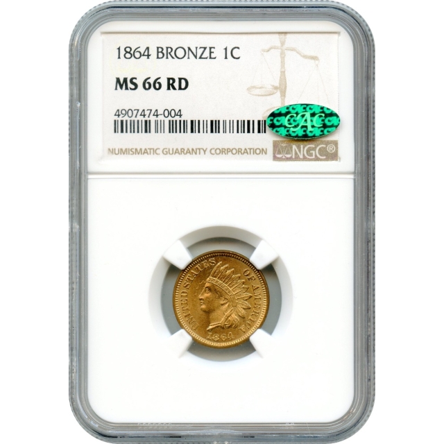 1864 1C Indian Head Cent, Bronze NGC MS66RD (CAC)