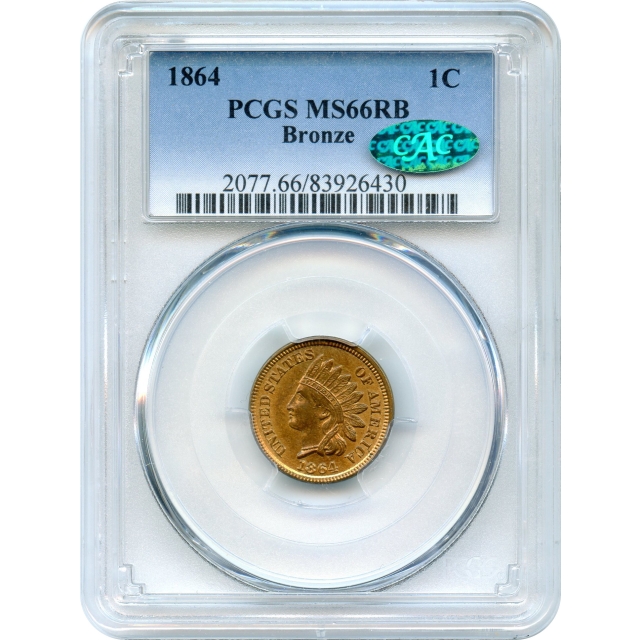 1864 1C Indian Head Cent, Bronze PCGS MS66RB (CAC)