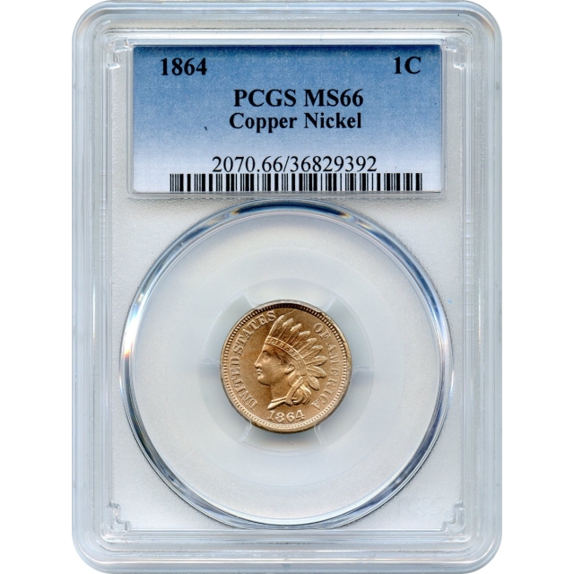 1864 1C Indian Head Cent, Copper-Nickel PCGS MS66