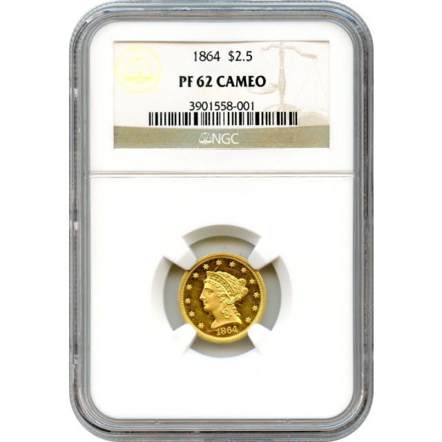 1864 $2.50 Liberty Head Quarter Eagle NGC PR62 Cameo