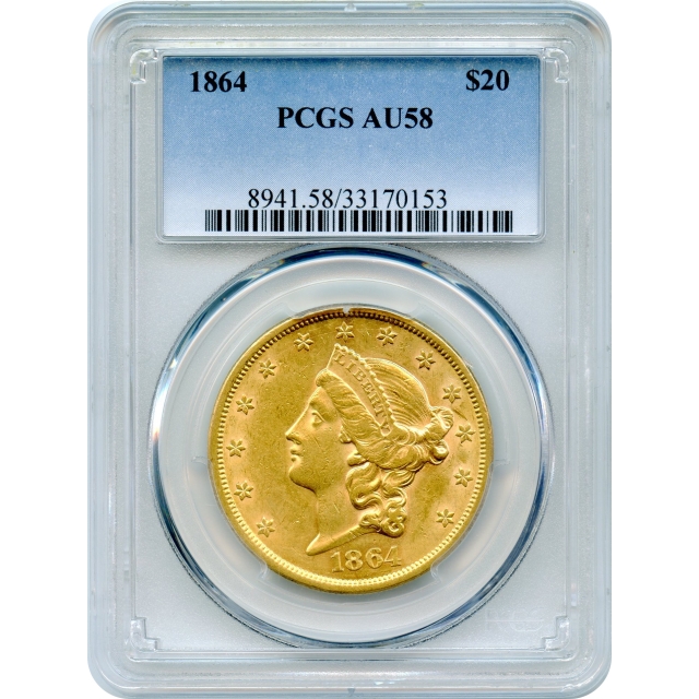 1864 $20 Liberty Head Double Eagle PCGS AU58