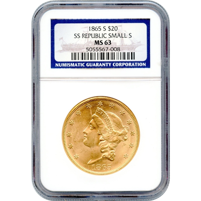 1865-S $20 Liberty Head Double Eagle NGC MS63 Ex.SS Republic