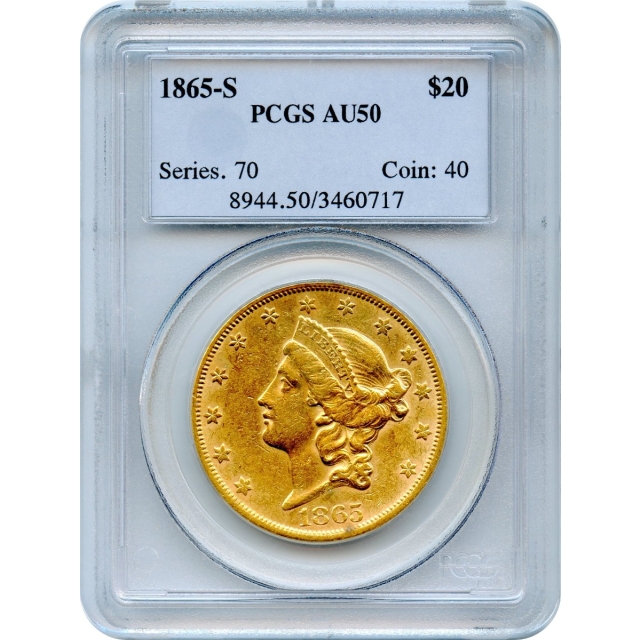 1865-S $20 Liberty Head Double Eagle PCGS AU50