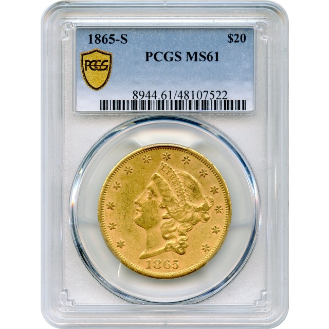 1865-S $20 Liberty Head Double Eagle PCGS MS61