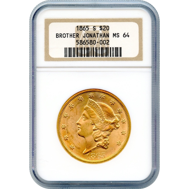 1865-S $20 Liberty Head Double Eagle NGC MS64 Ex.SS Brother Jonathan