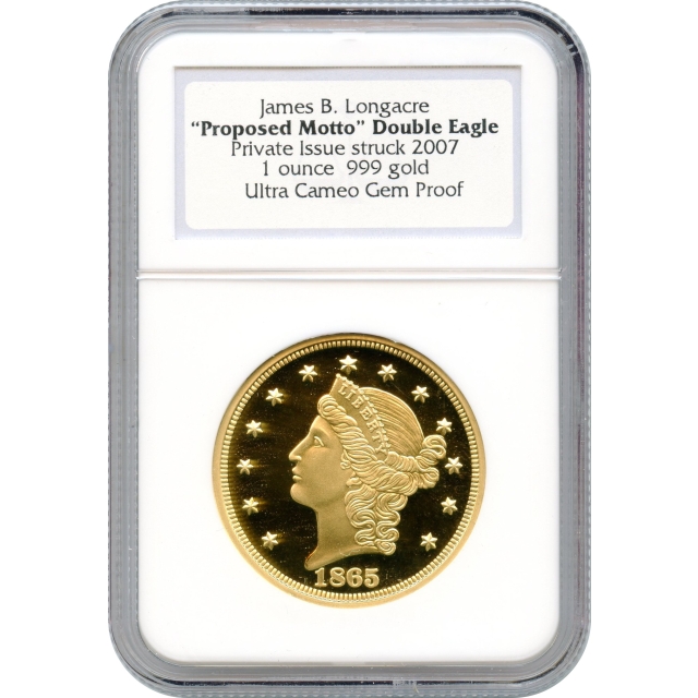 1865 $20 Proposed Issue, James B. Longacre design NGC GEM Proof Ultra Cameo
