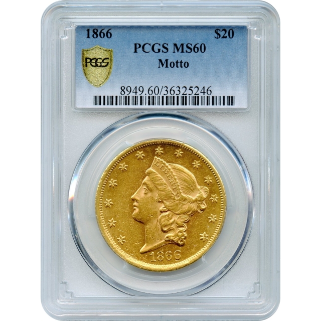 1866 $20 Liberty Head Double Eagle, with Motto PCGS MS60