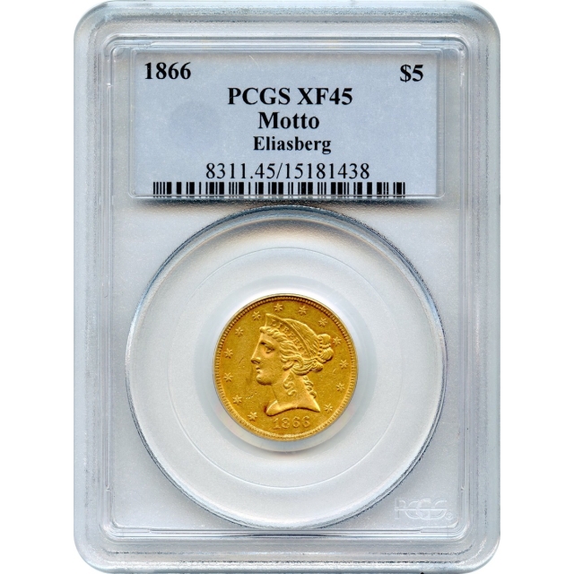 1866 $5 Liberty Head Half Eagle, with Motto PCGS XF45