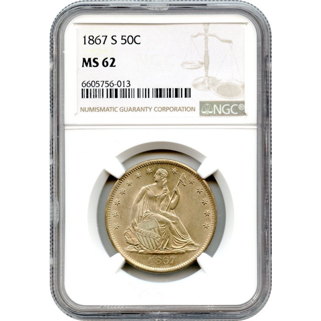 1867-S 50C Liberty Seated Half Dollar NGC MS62