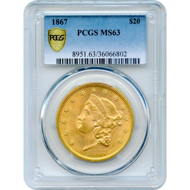 1867 $20 Liberty Head Double Eagle PCGS MS63