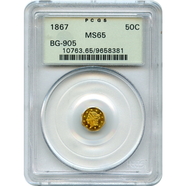 BG- 905, 1867 California Fractional Gold 50C, Liberty Octagonal PCGS MS65