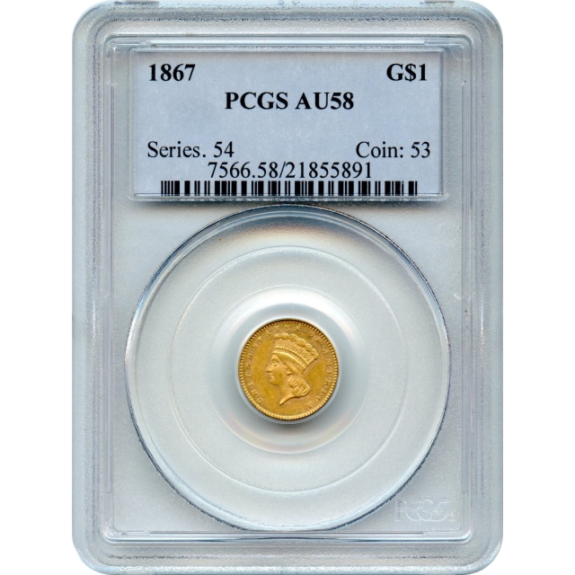 1867 G$1 Indian Princess Gold Dollar PCGS AU58