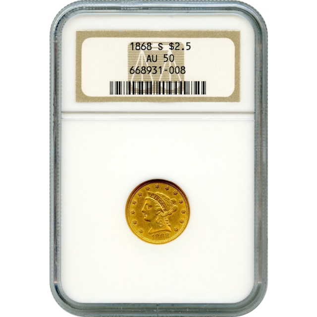 1868-S $2.50 Liberty Head Quarter Eagle NGC AU50