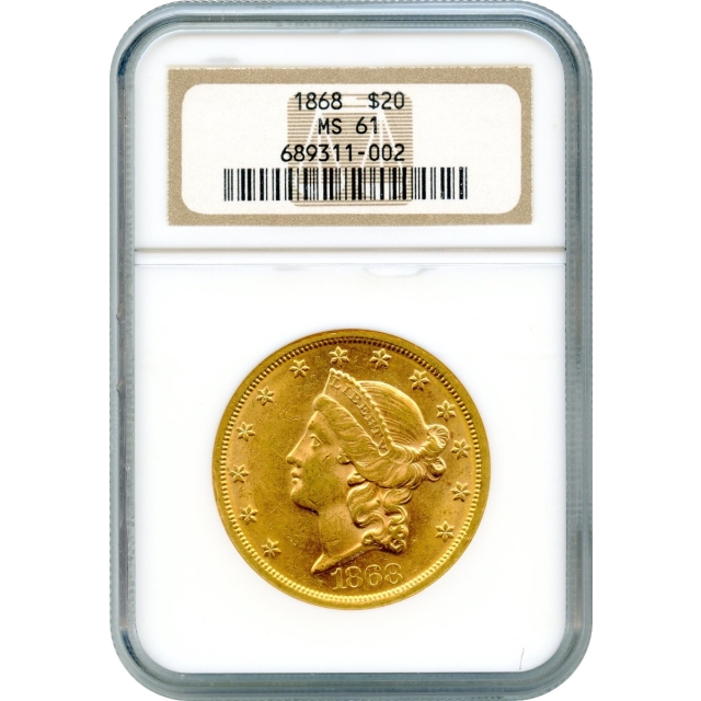 1868 $20 Liberty Head Double Eagle NGC MS61