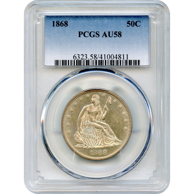 1868 50C Liberty Seated Half Dollar PCGS AU58