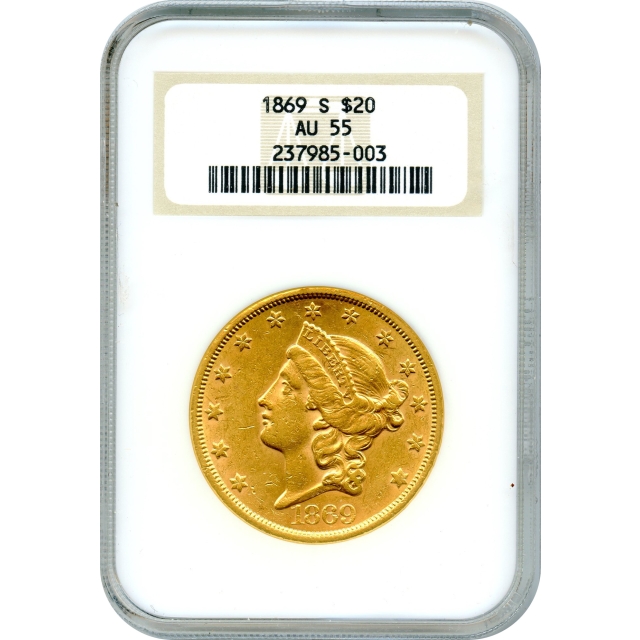 1869-S $20 Liberty Head Double Eagle NGC AU55