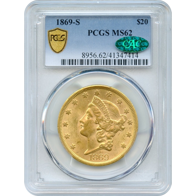 1869-S $20 Liberty Head Double Eagle PCGS MS62 (CAC)