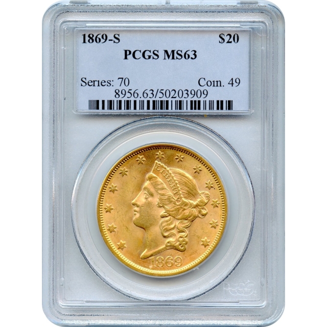 1869-S $20 Liberty Head Double Eagle PCGS MS63
