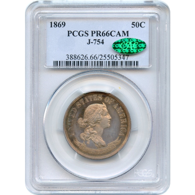 1869 50C Silver Half Dollar Pattern, J-754 PCGS PR66CAM (CAC)