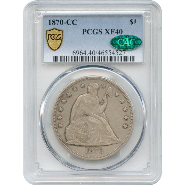 1870-CC $1 Liberty Seated Dollar PCGS XF40 (CAC)
