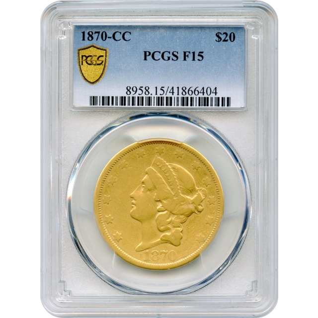 1870-CC $20 Liberty Head Double Eagle PCGS F15 - A Classic American Rarity-!