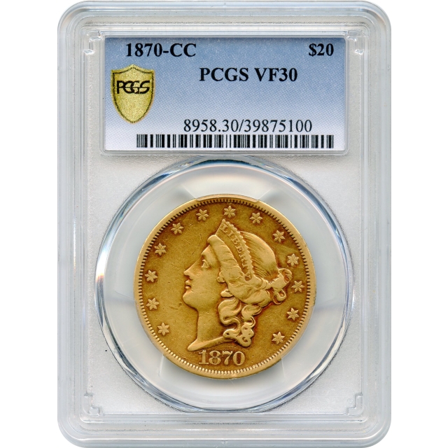1870-CC $20 Liberty Head Double Eagle PCGS VF30