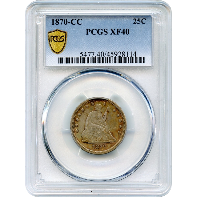 1870-CC 25C Liberty Seated Silver Quarter PCGS XF40