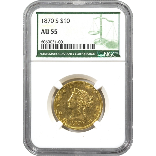 1870-S $10 Liberty Head Eagle NGC AU55